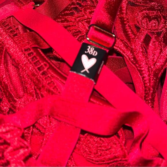 Victoria’s Secret Strappy Floral Embroidered Caged Open Cup Balconette Bra 38D - Picture 3 of 3